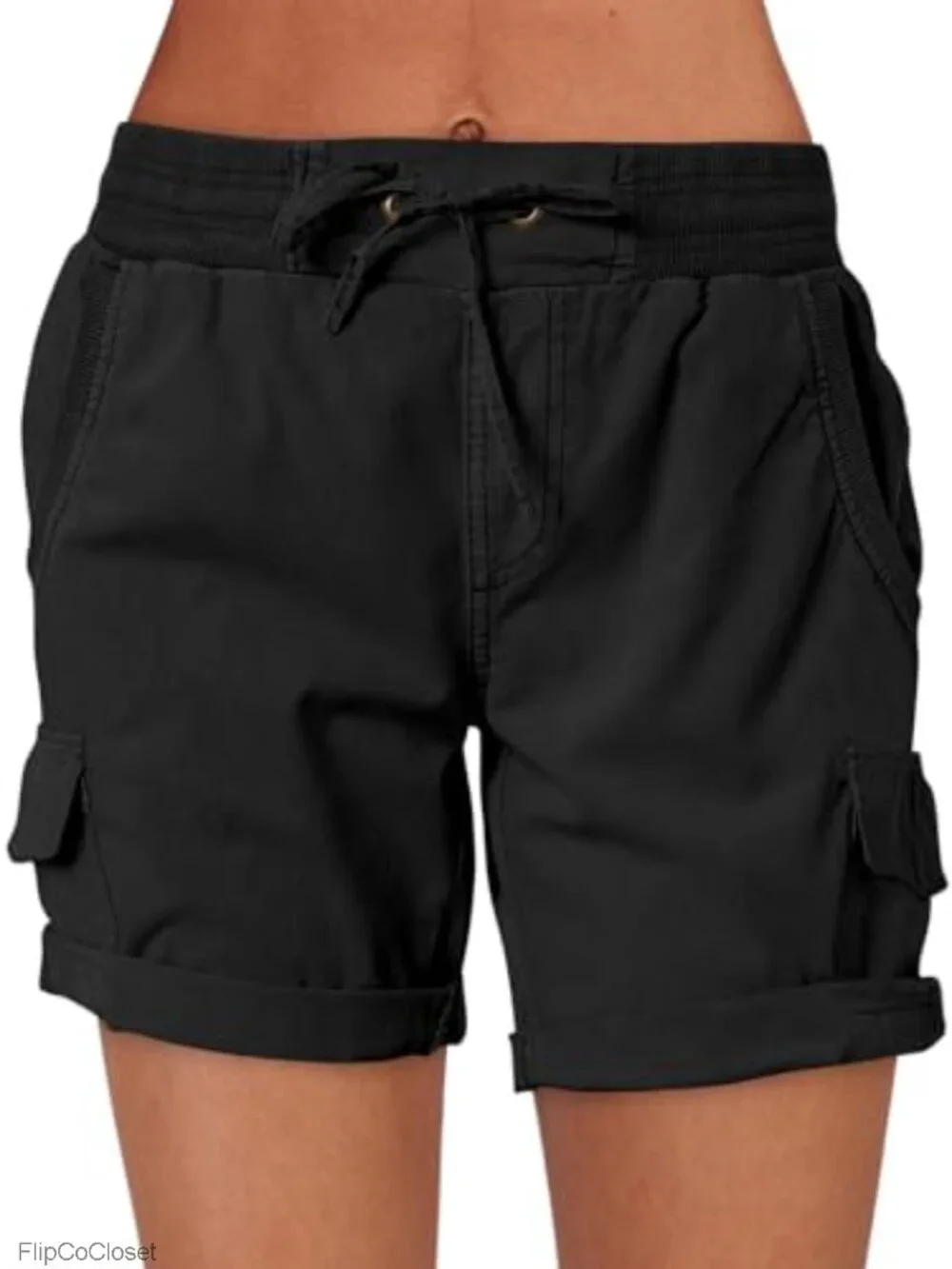 Womens Summer Cargo Shorts 6 Pockets Hiking Drawstring Waist Casual